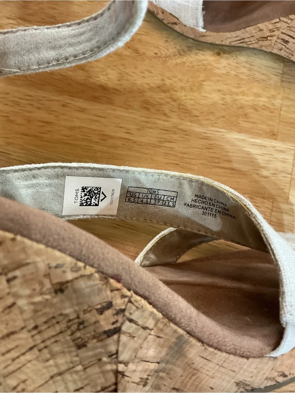TOMS Clarissa Linen Cork Wedge Sandals Natural Women’s Size 6.5 Ankle Strap